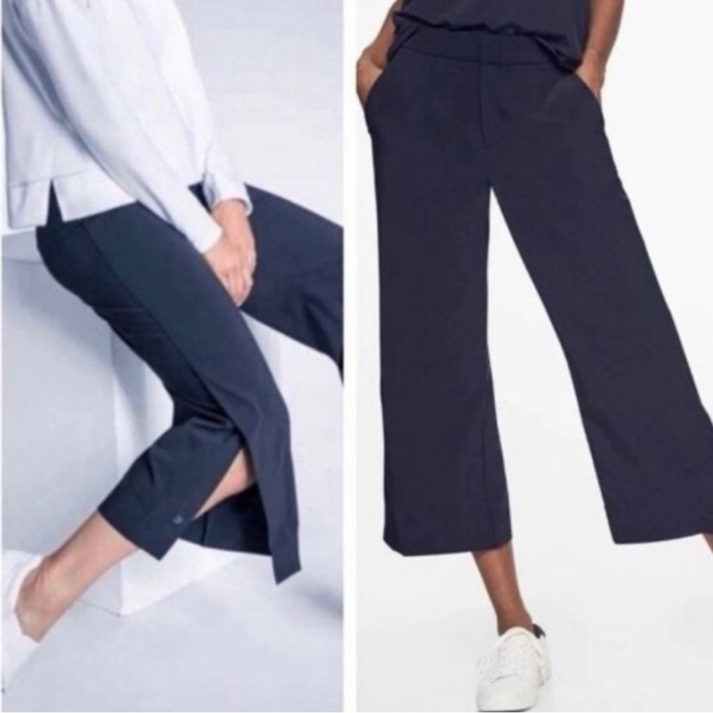 Athleta Tribeca Crop Pants Size 8 Navy Wide Leg